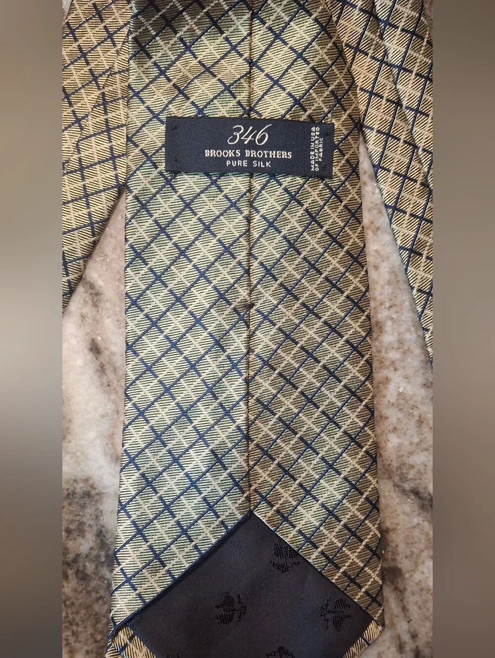 Brooks Brothers Navy and Gold Plaid Check Silk Tie
